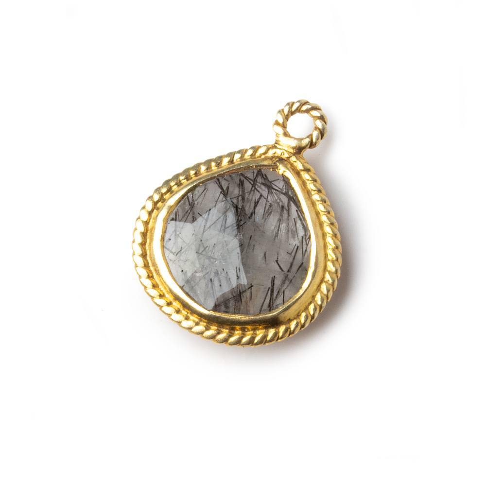 15x15mm Vermeil Rope Bezel Tourmalinated Quartz heart Pendant 1 piece - Beadsofcambay.com