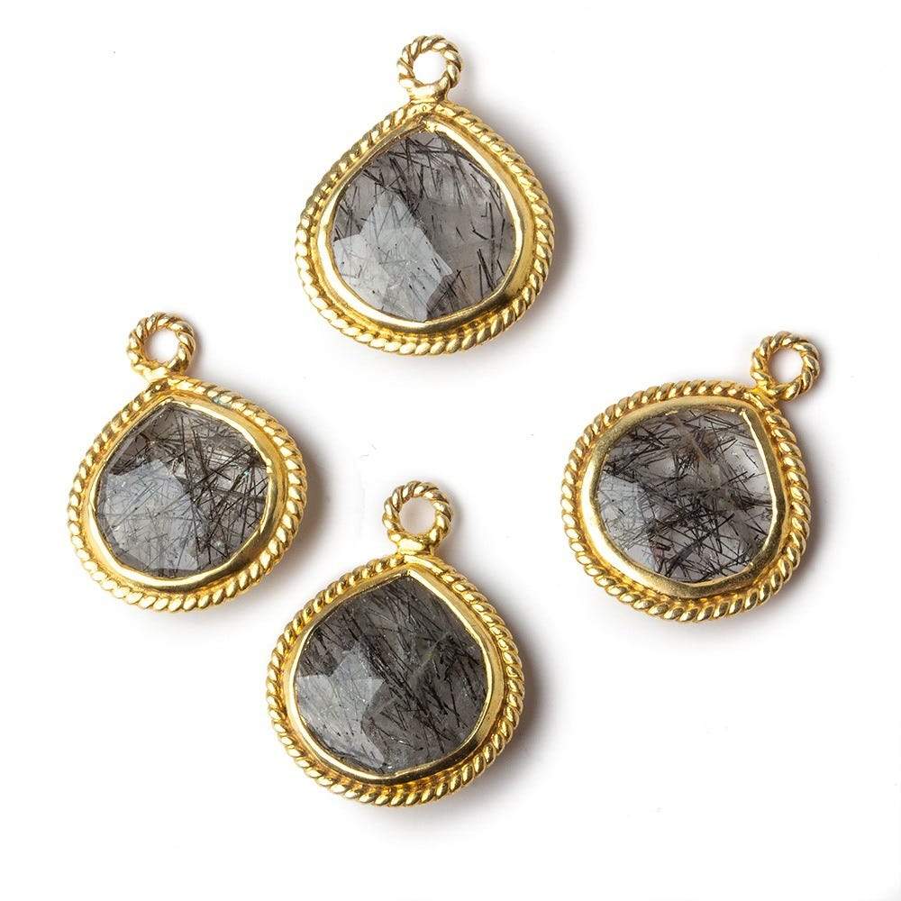 15x15mm Vermeil Rope Bezel Tourmalinated Quartz heart Pendant 1 piece - Beadsofcambay.com