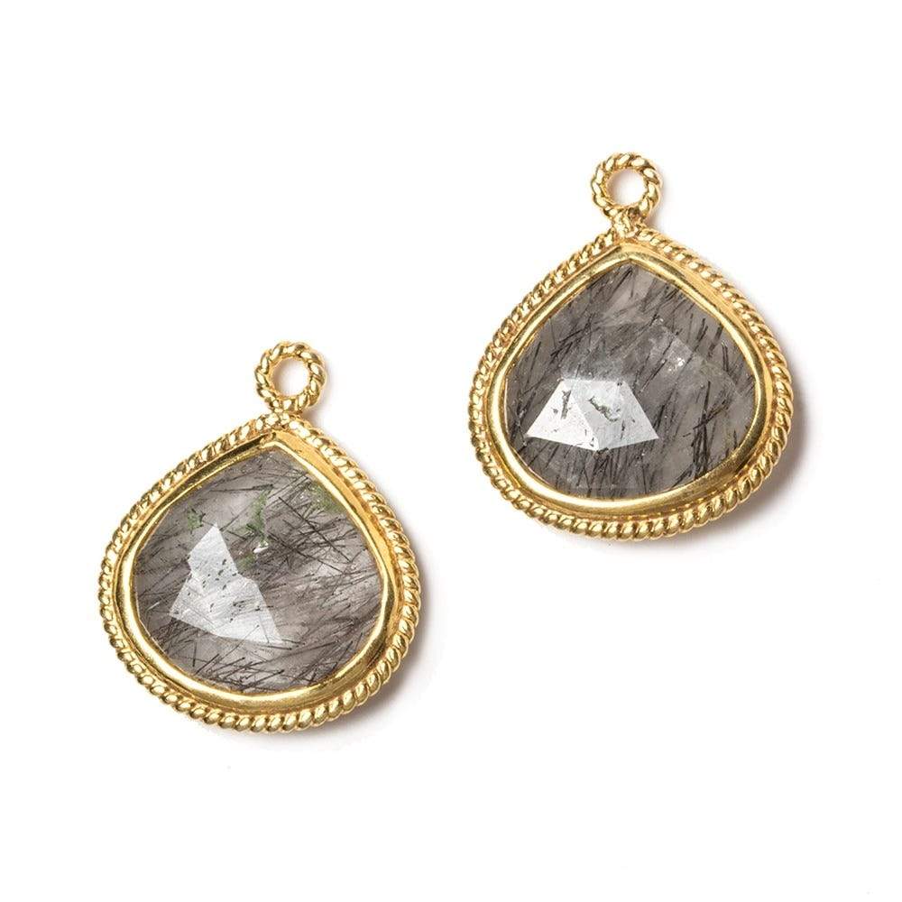 15x15mm Vermeil Rope Bezel Tourmalinated Quartz heart Pendant 1 piece - Beadsofcambay.com