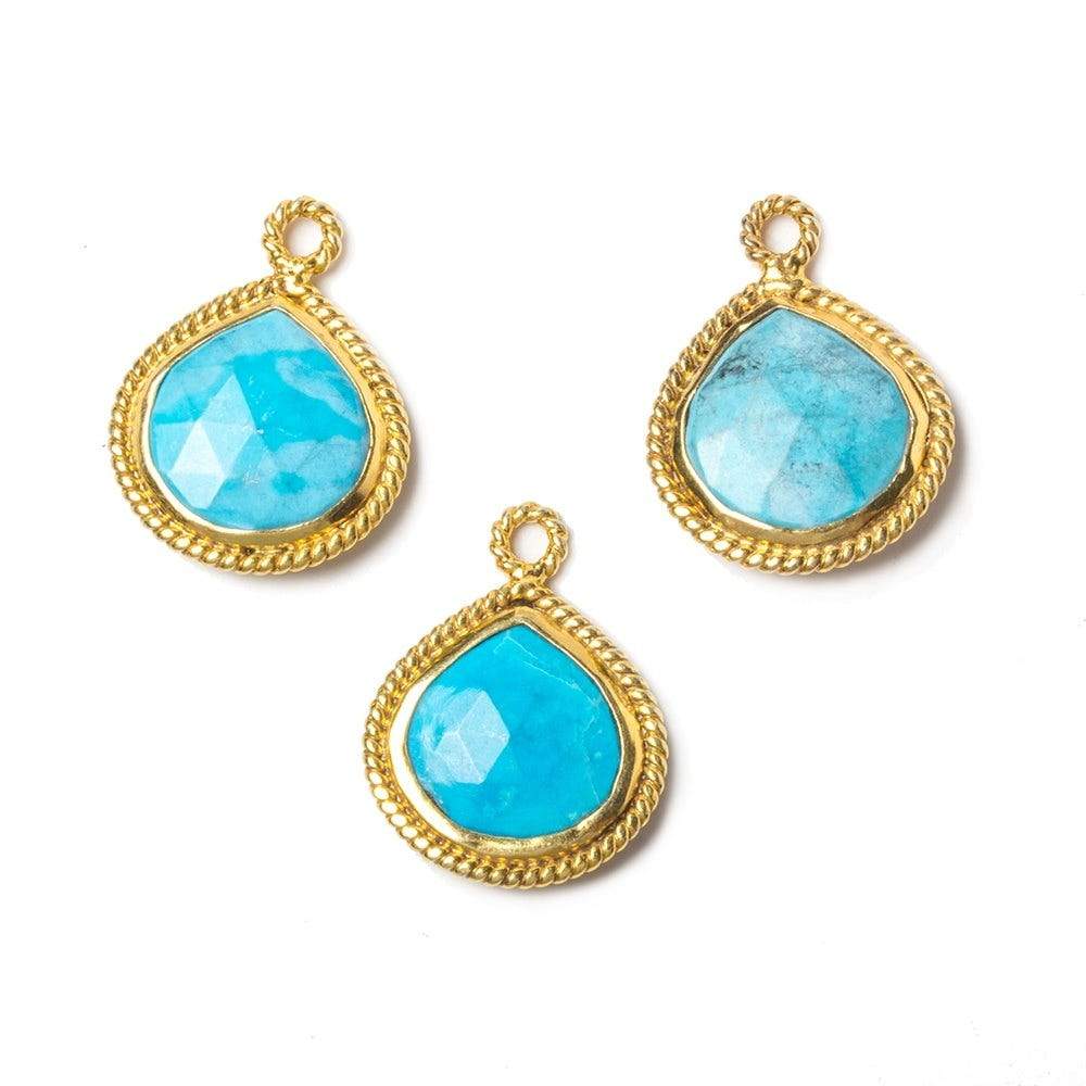 15x15mm Vermeil Rope Bezel Turquoise Howlite heart Pendant 1 piece - Beadsofcambay.com