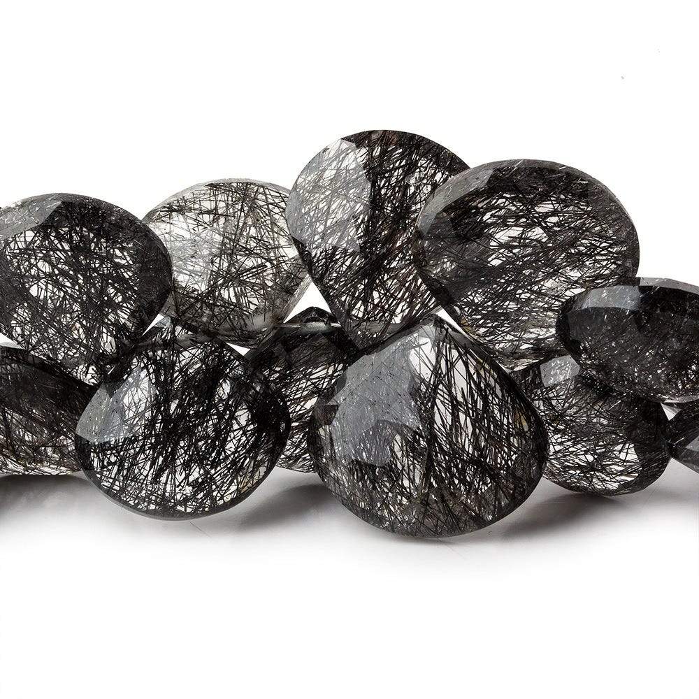 15x16-17x18mm Black Tourmalinated Quartz faceted hearts 6 inch 22 beads AAA - Beadsofcambay.com