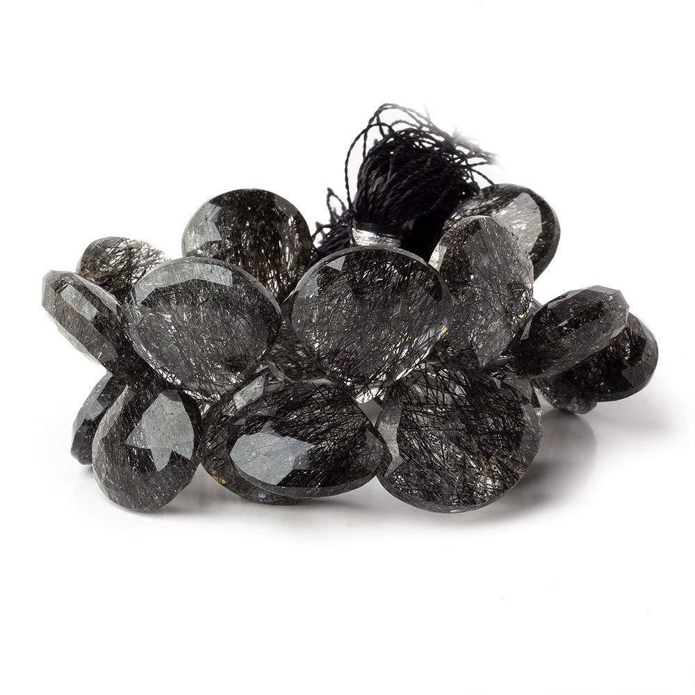 15x16-17x18mm Black Tourmalinated Quartz faceted hearts 6 inch 22 beads AAA - Beadsofcambay.com