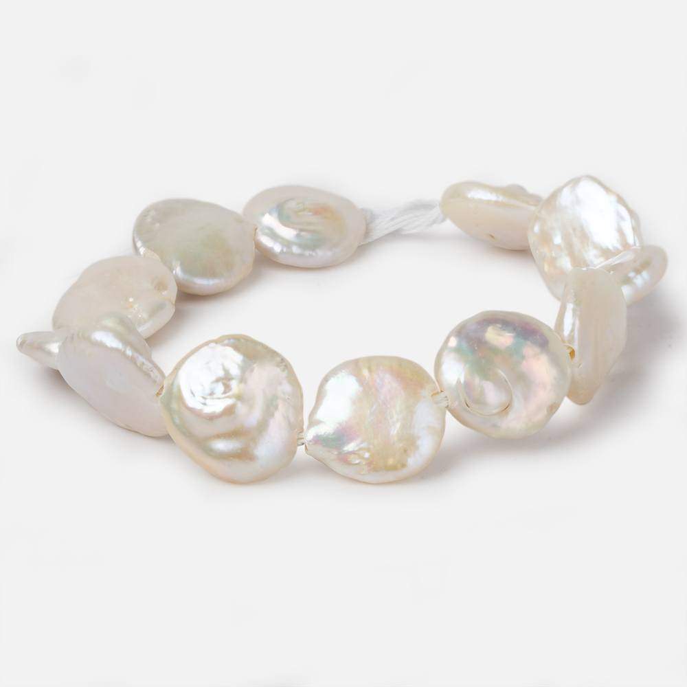 15x17mm Large Hole Off White Coin Freshwater Pearls 8 inch 12 pieces - Beadsofcambay.com