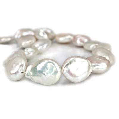 15x19-20x15mm Off White Straight Drill Baroque Freshwater Pearl 16 inch 21 pcs - Beadsofcambay.com