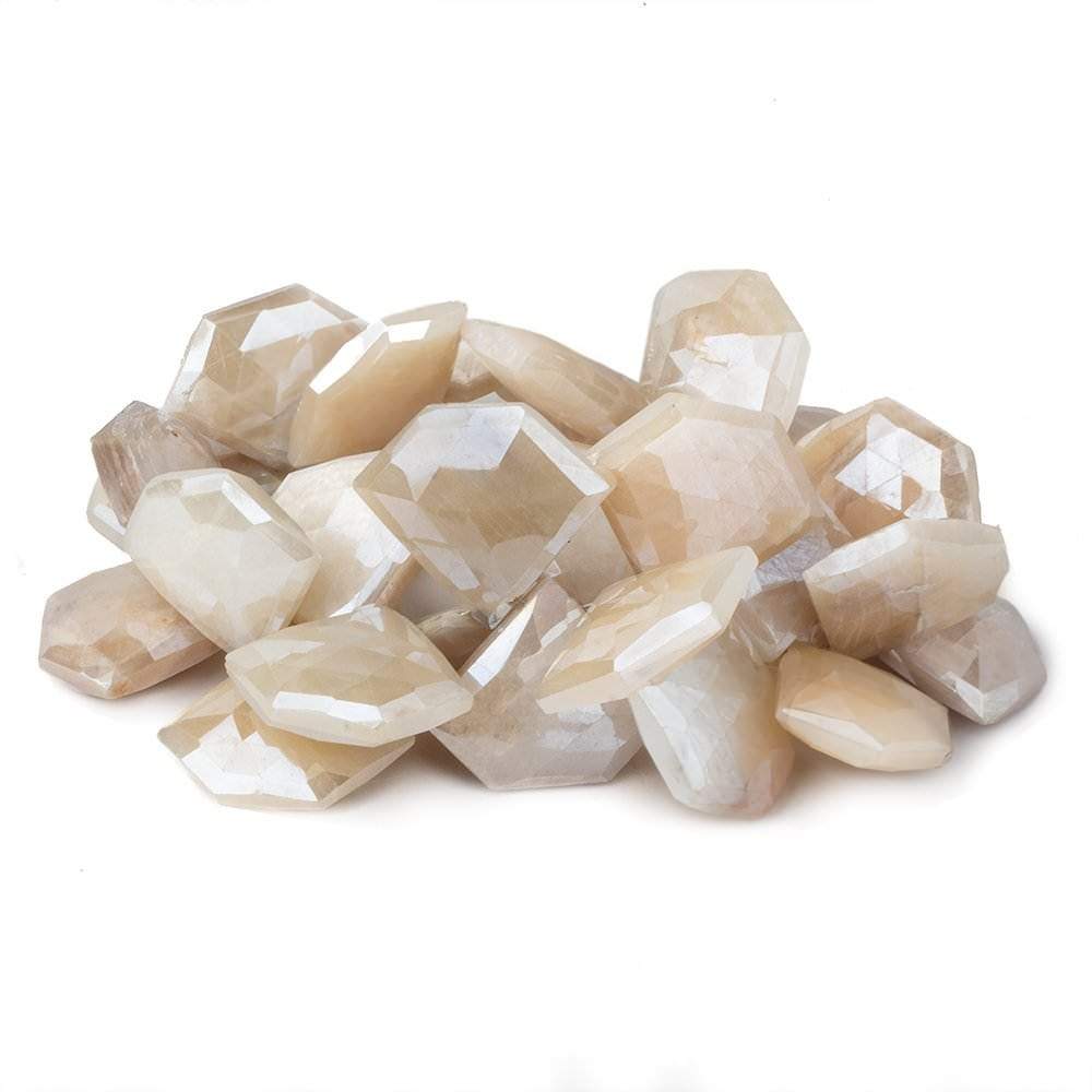 15x19-22x25mm Mystic Off White Moonstone Faceted Pentagonals 8 inch 32 beads - Beadsofcambay.com