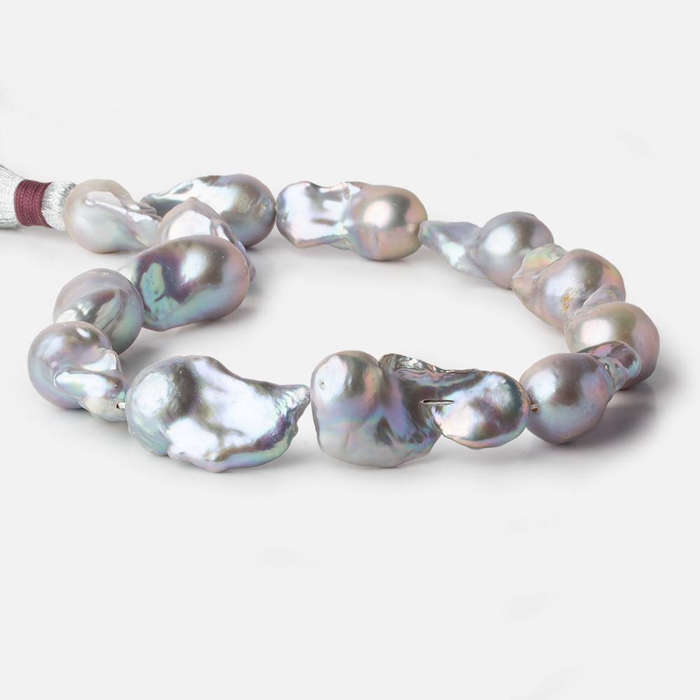 15x27-19x36mm Silver Rose' Ultra Baroque Freshwater Pearl 16 inch 13 pieces A - Beadsofcambay.com