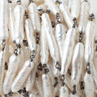 15x5-27x5mm White Biwa Pearls on Black Gold .925 Chain by the foot 10 pieces - Beadsofcambay.com