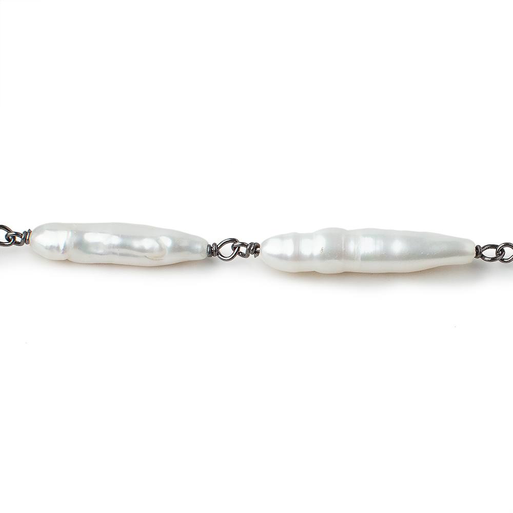 15x5-27x5mm White Biwa Pearls on Black Gold .925 Chain by the foot 10 pieces - Beadsofcambay.com