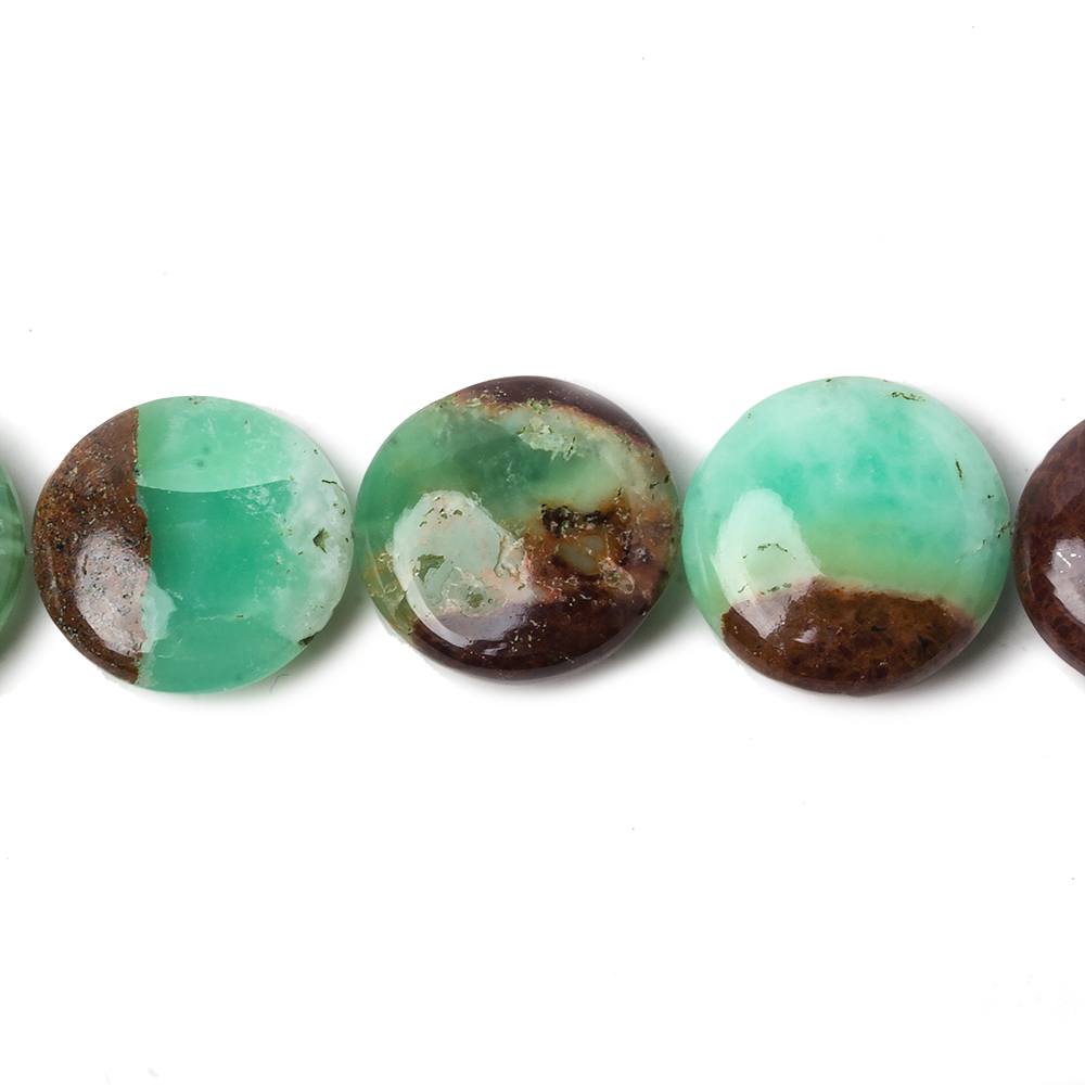 15x5mm Chrysoprase & Matrix plain coin beads 8 inch 13 pieces - Beadsofcambay.com