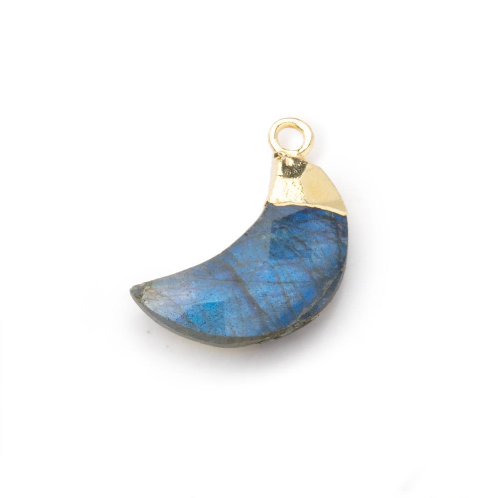 15x5mm Gold Leafed Labradorite Faceted Crescent Moon Focal Pendant 1 piece - Beadsofcambay.com