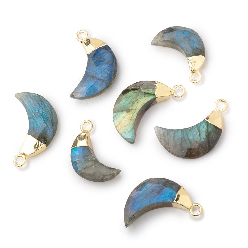 15x5mm Gold Leafed Labradorite Faceted Crescent Moon Focal Pendant 1 piece - Beadsofcambay.com