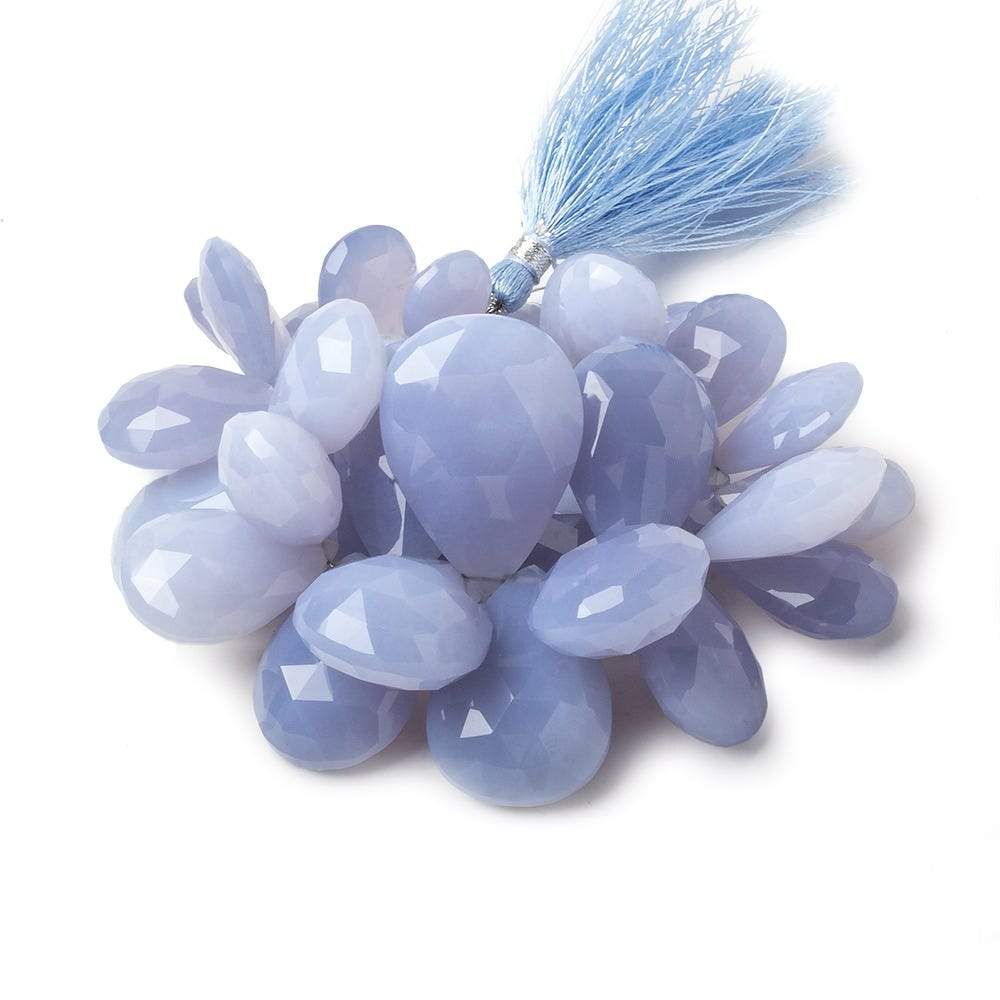15x9 - 30x21mm Turkish Blue Chalcedony Faceted Pear Beads 6.5 inch 39 pieces AAA Grade - Beadsofcambay.com