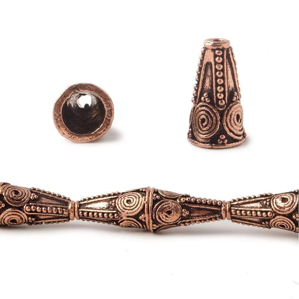 15x9mm Antiqued Copper Cone Geometric Pattern 8 inch 14 pcs - Beadsofcambay.com