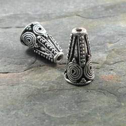 15x9mm Sterling Silver Plated Copper Cone Geometric Pattern *DISCONTINUED* - Beadsofcambay.com