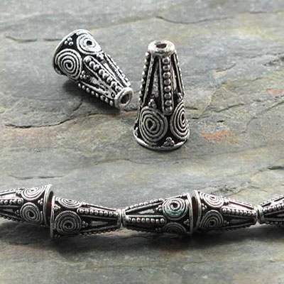 15x9mm Sterling Silver Plated Copper Cone Geometric Pattern *DISCONTINUED* - Beadsofcambay.com