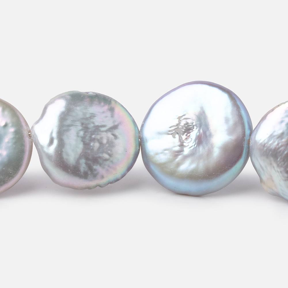 16-16.5mm Silver Coin Freshwater Pearls 16 inch 24 Beads - Beadsofcambay.com