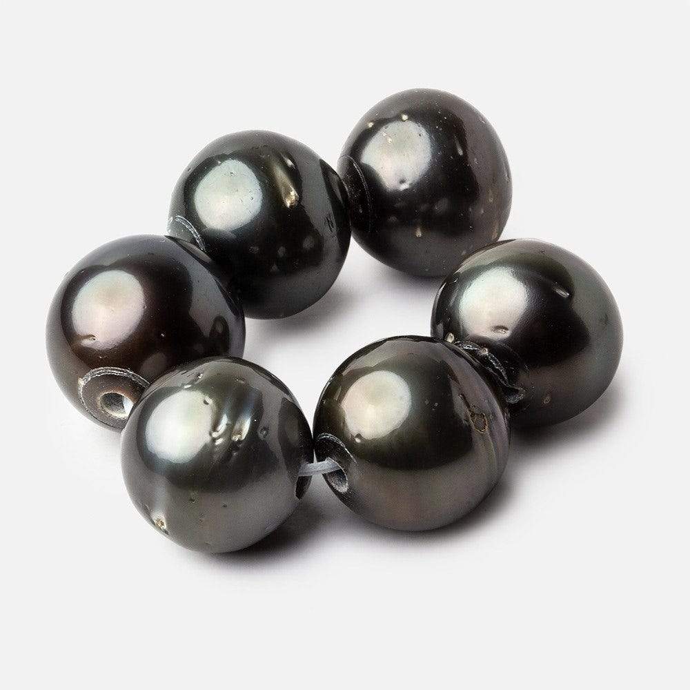 16-17mm Silver Peacock Tahitian Large Hole Saltwater Pearls 4 inch 6 pieces - Beadsofcambay.com