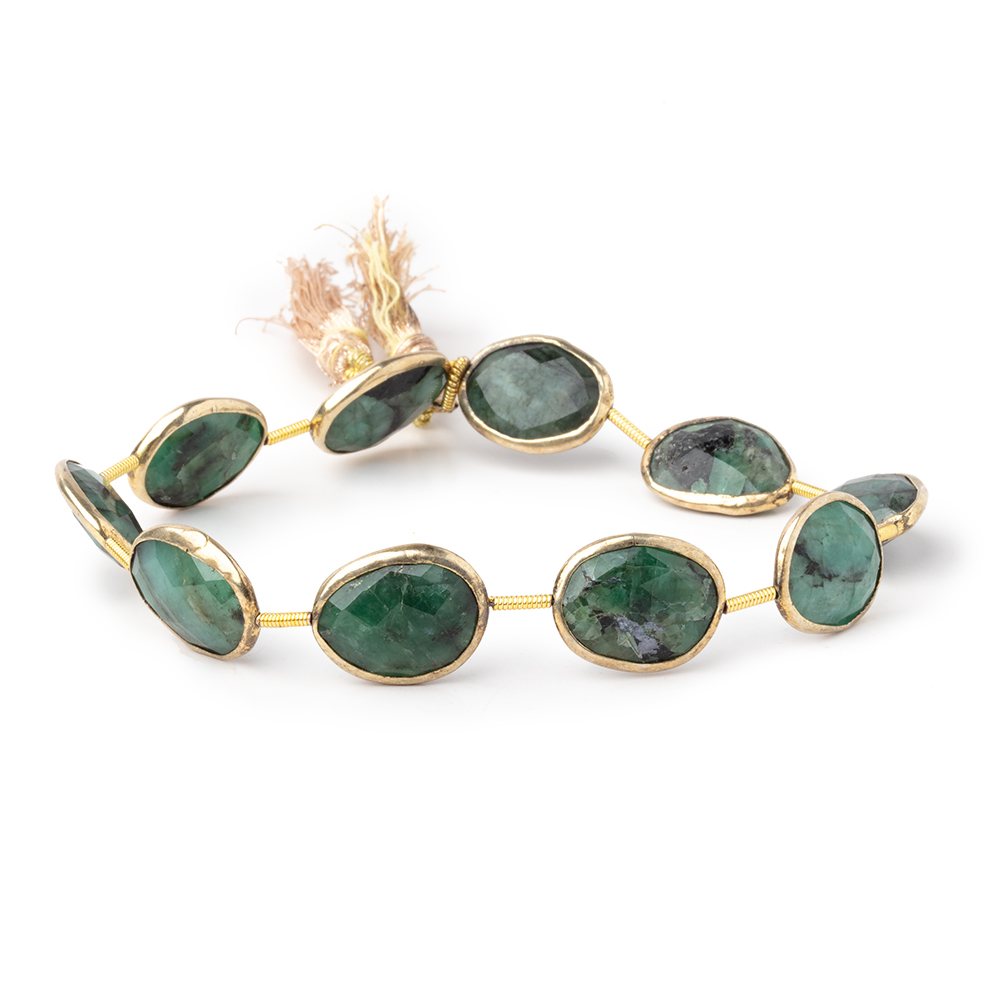 16-17mm Vermeil Bezel Emerald Faceted Nugget Beads 7.5 inch 9 pieces - Beadsofcambay.com