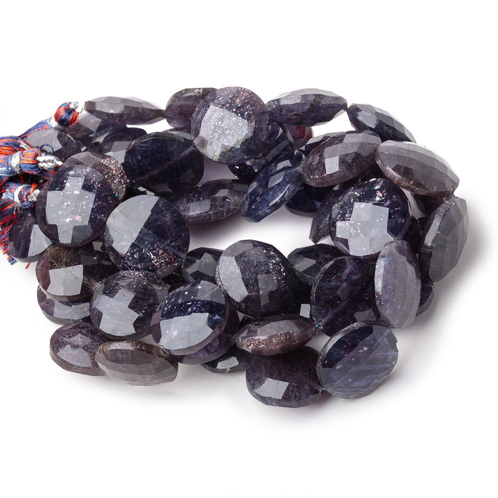 16-18mm Bloodshot Iolite-Sunstone Faceted Coin Beads 8.5 inch 12 pieces - Beadsofcambay.com