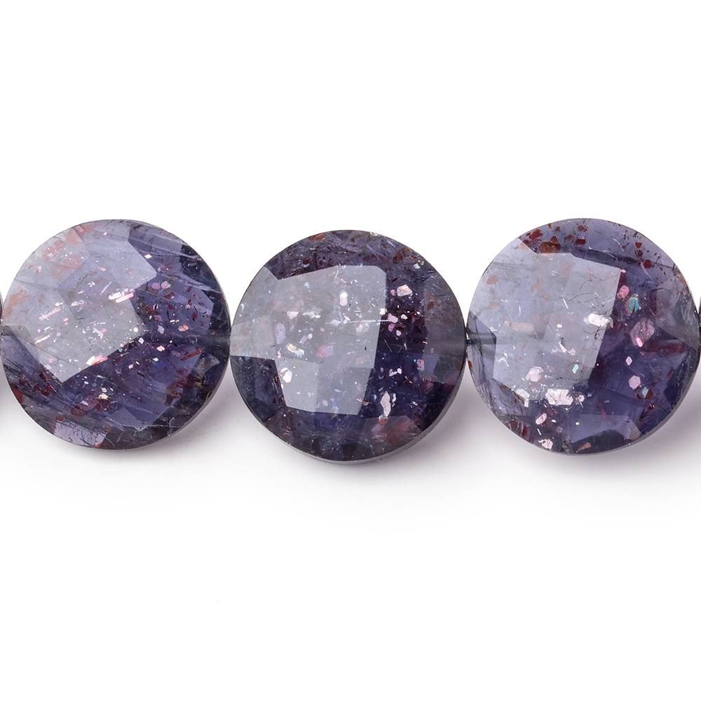 16-18mm Bloodshot Iolite-Sunstone Faceted Coin Beads 8.5 inch 12 pieces - Beadsofcambay.com