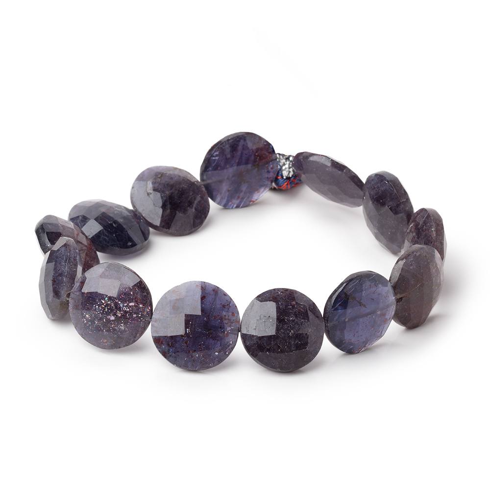 16-18mm Bloodshot Iolite-Sunstone Faceted Coin Beads 8.5 inch 12 pieces - Beadsofcambay.com