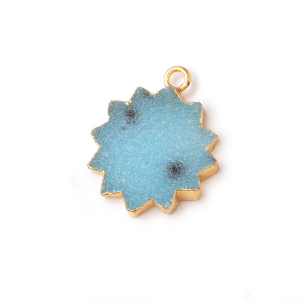 16-18mm Gold Leafed Blue Drusy Star Burst Pendant 1 focal piece - Beadsofcambay.com