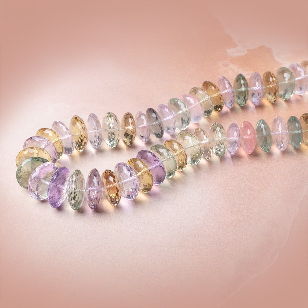 16-19mm Multi Gemstone German Faceted Rondelle Beads 16 inch 55 pieces AAA - Beadsofcambay.com