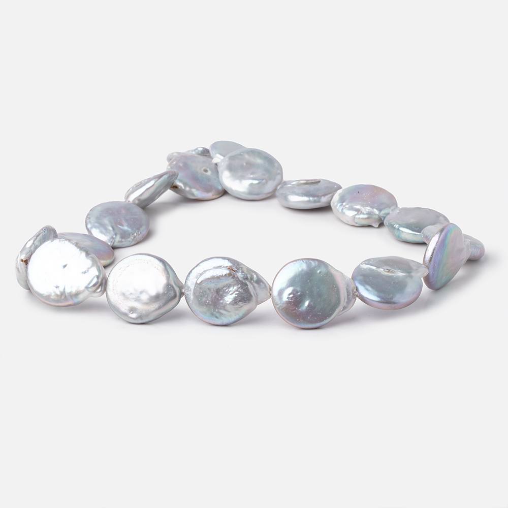 16-20mm Silver Coin Freshwater Pearls 16 inch 18 pieces - Beadsofcambay.com