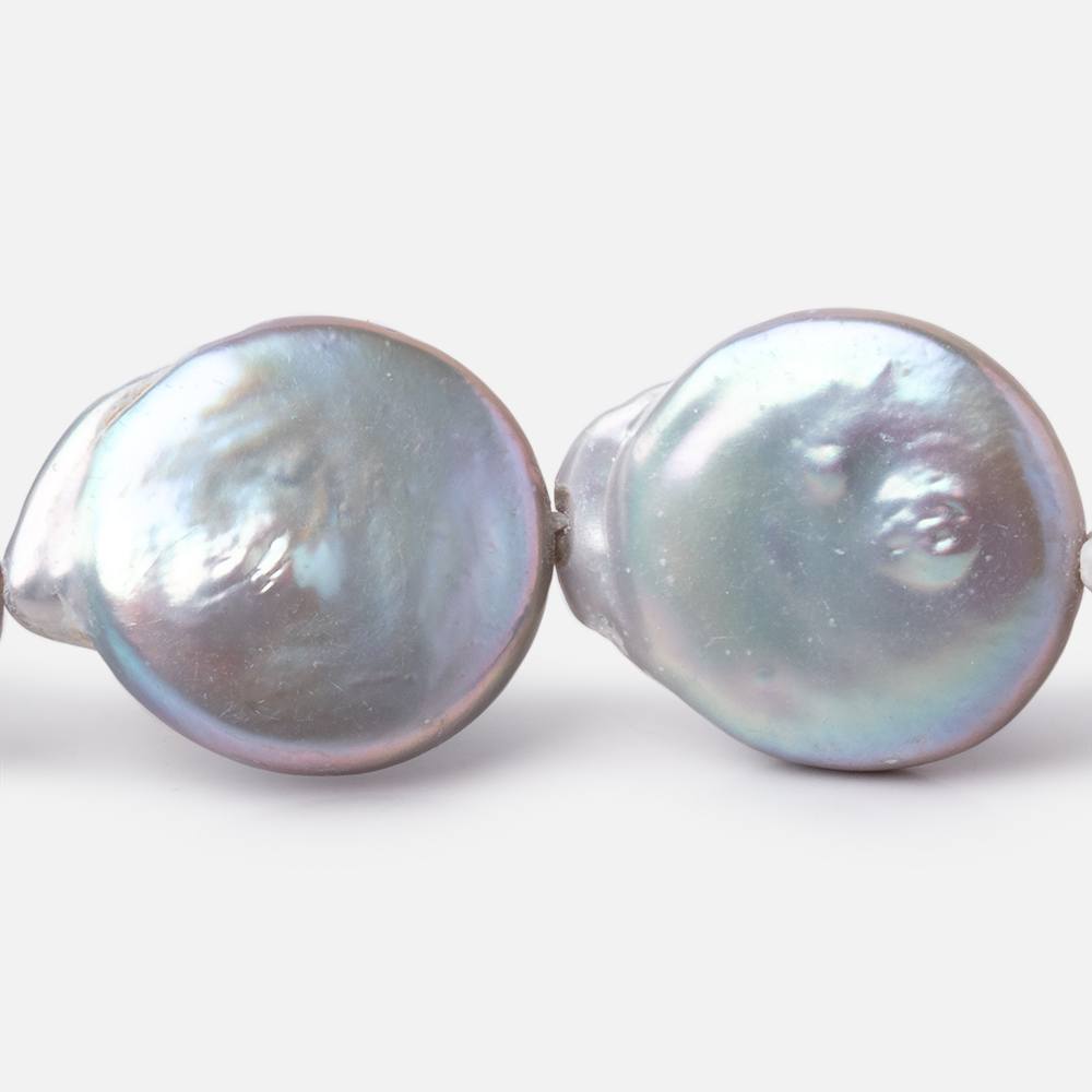 16-20mm Silver Coin Freshwater Pearls 16 inch 18 pieces - Beadsofcambay.com