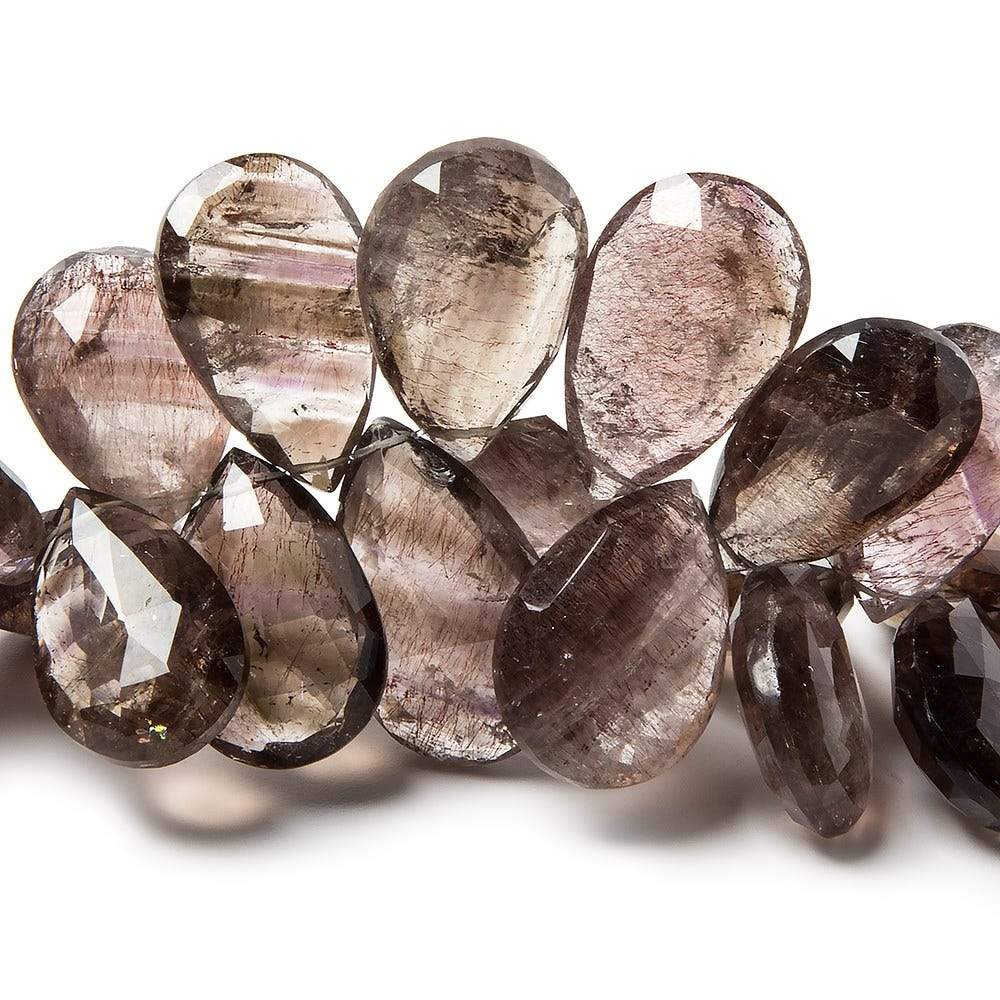 16-21mm Mossy and Tourmalinated Amethyst Beads Pear Briolette 6.5 inch 34 pieces - Beadsofcambay.com