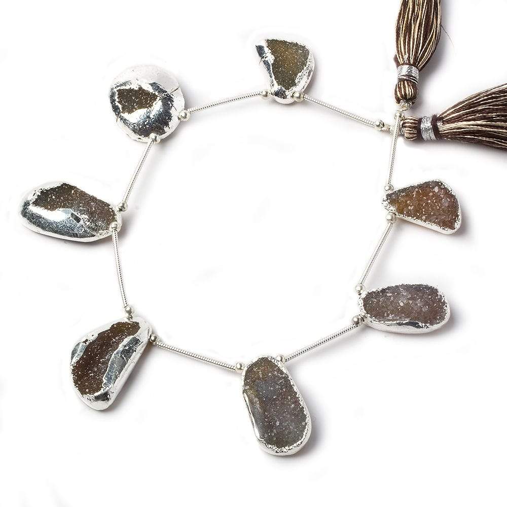16-23mm Silver Leafed Drusy Agate Bead Strand 8 inch 7 pieces - Beadsofcambay.com