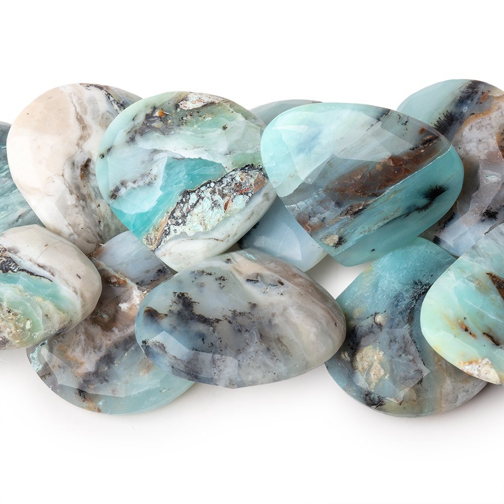 16-29mm Blue Peruvian Opal Faceted Heart Beads 7.5 inch 27 pieces AA - Beadsofcambay.com