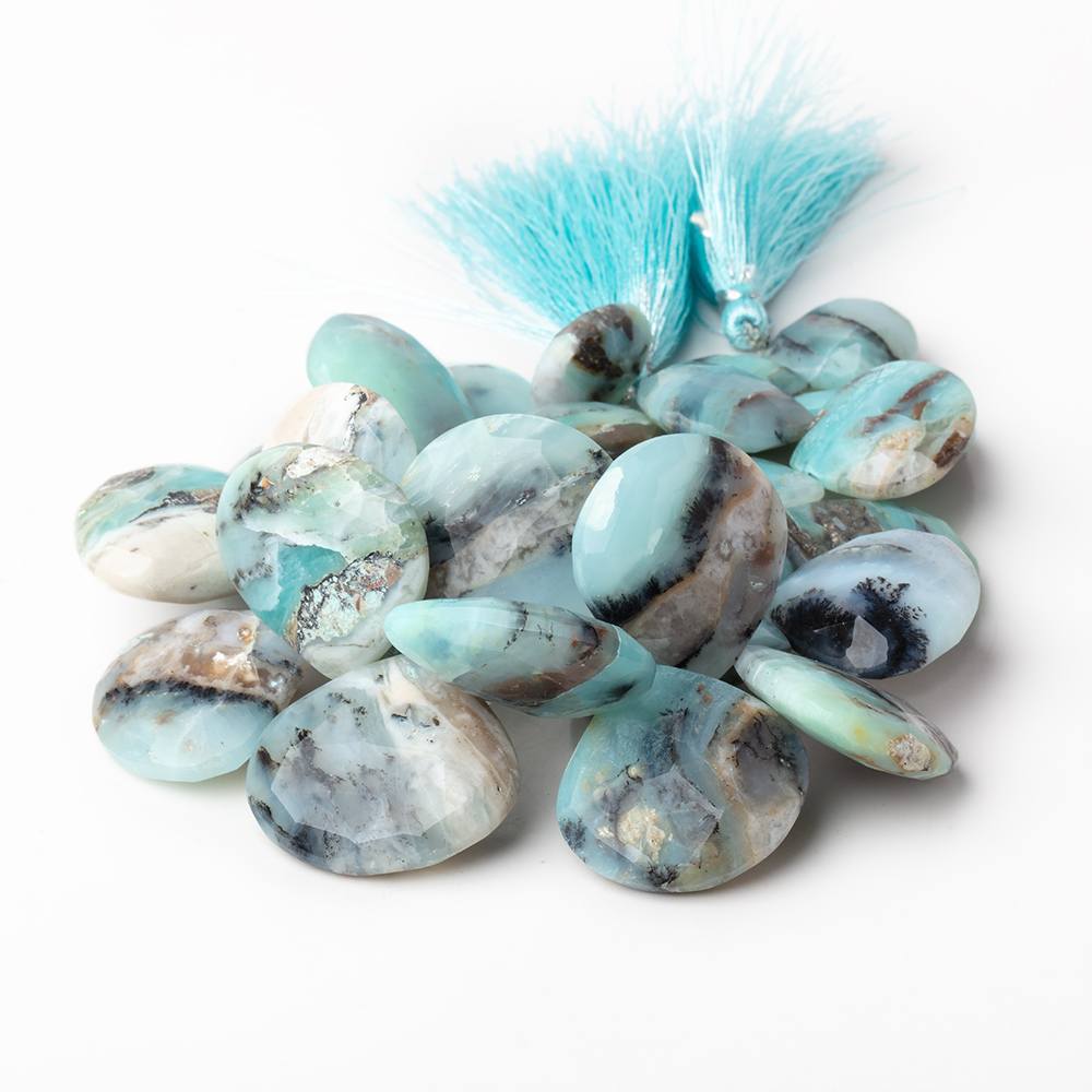 16-29mm Blue Peruvian Opal Faceted Heart Beads 7.5 inch 27 pieces AA - Beadsofcambay.com