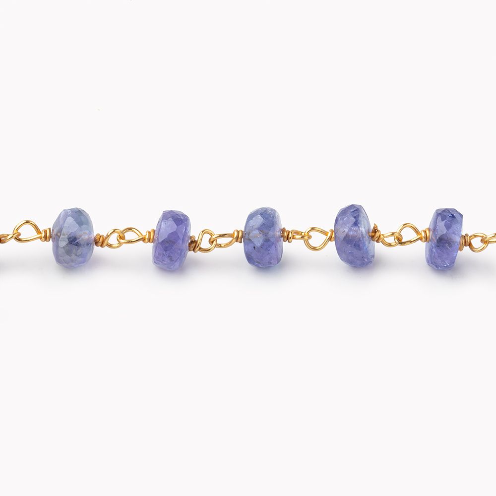 6mm Tanzanite Faceted Rondelles on Vermeil Hand Wrapped Chain AA - BeadsofCambay.com