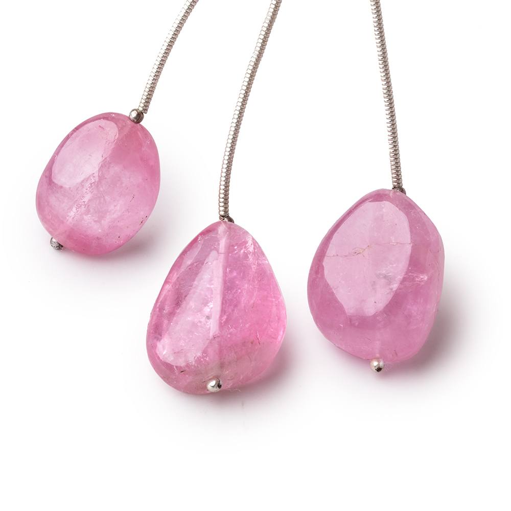 16.5-21mm Rubelite Tourmaline Plain Nugget Focal Beads Set of 3 AA - Beadsofcambay.com