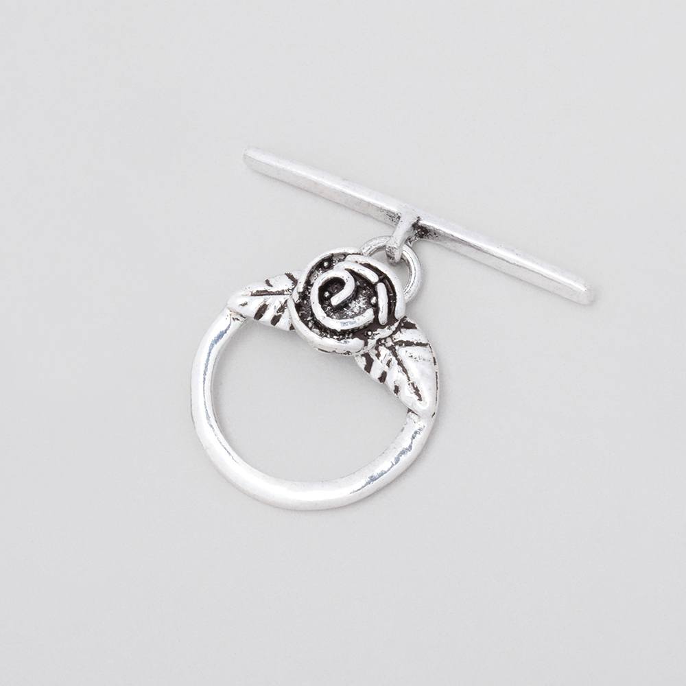 16.5mm Antiqued Sterling Silver Round Toggle Rose Design 1 piece - Beadsofcambay.com