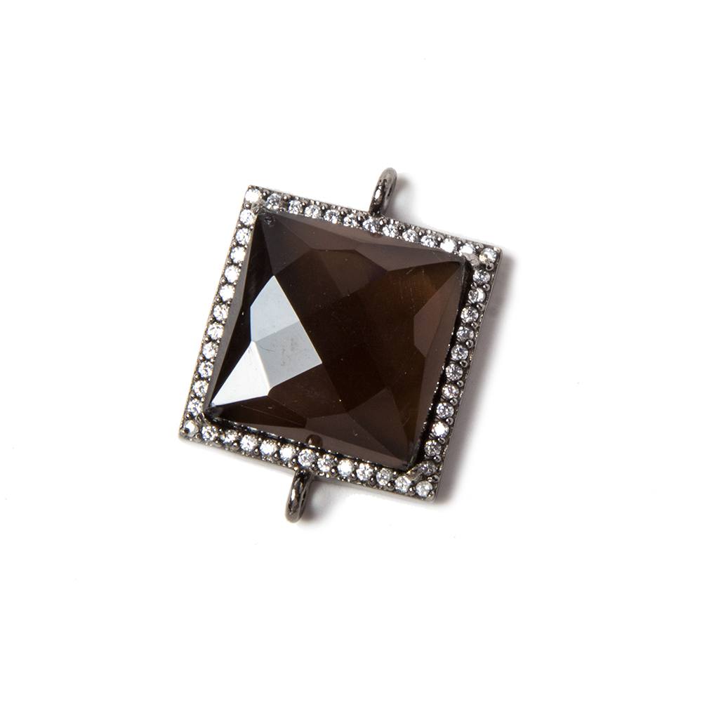 16.5mm Black Gold Bezeled White CZ & Smoky Quartz Square Connector 1 pc - Beadsofcambay.com