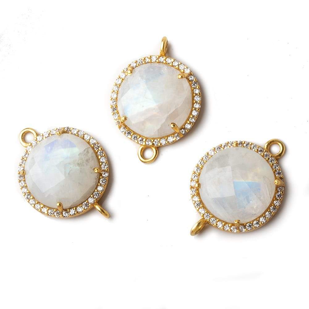 16.5mm Vermeil CZ Bezel Rainbow Moonstone Coin Connector 1 piece - Beadsofcambay.com