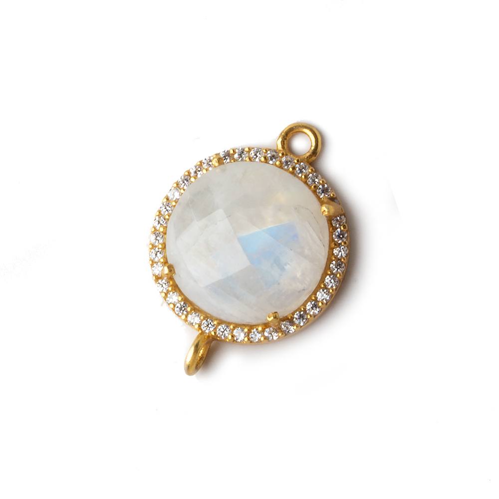 16.5mm Vermeil CZ Bezel Rainbow Moonstone Coin Connector 1 piece - Beadsofcambay.com