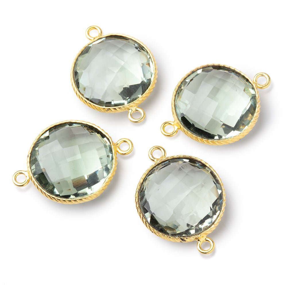 16.5mm Vermeil Rope Bezel Prasiolite Faceted Coin Connector 1 piece - Beadsofcambay.com