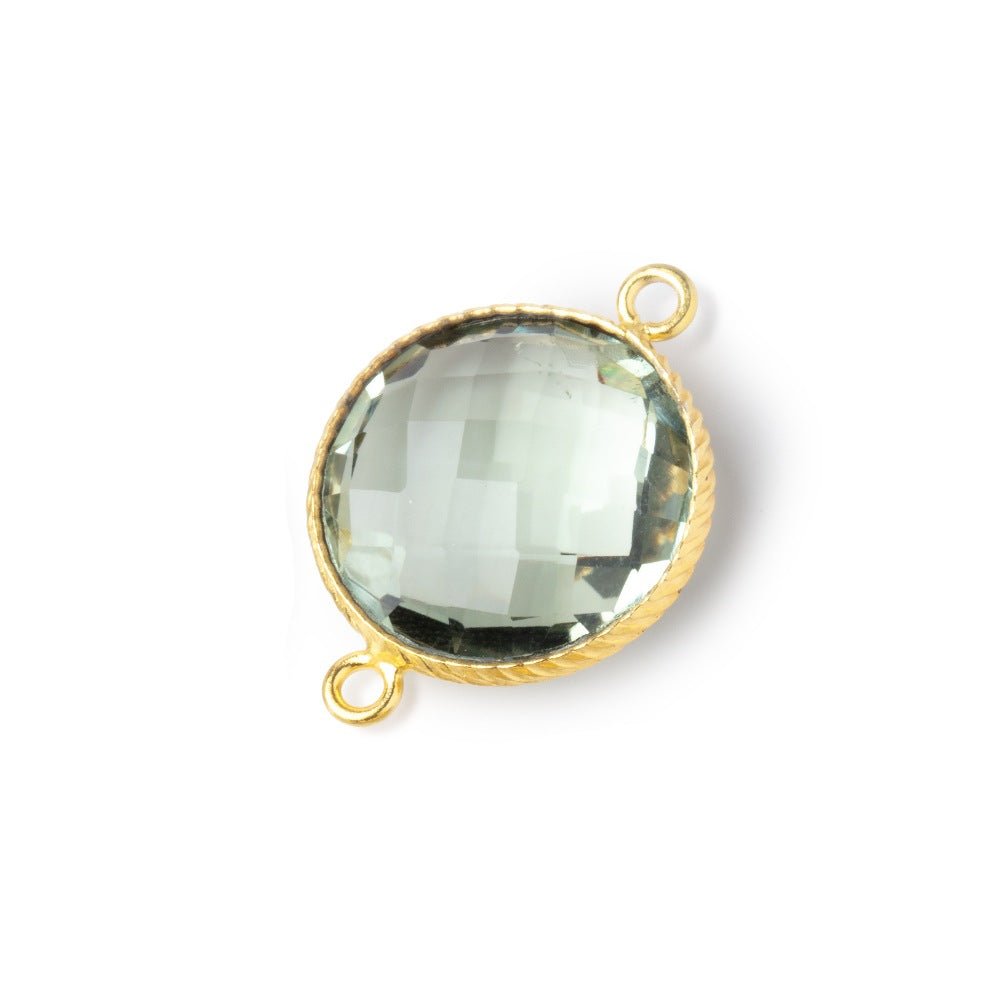 16.5mm Vermeil Rope Bezel Prasiolite Faceted Coin Connector 1 piece - Beadsofcambay.com