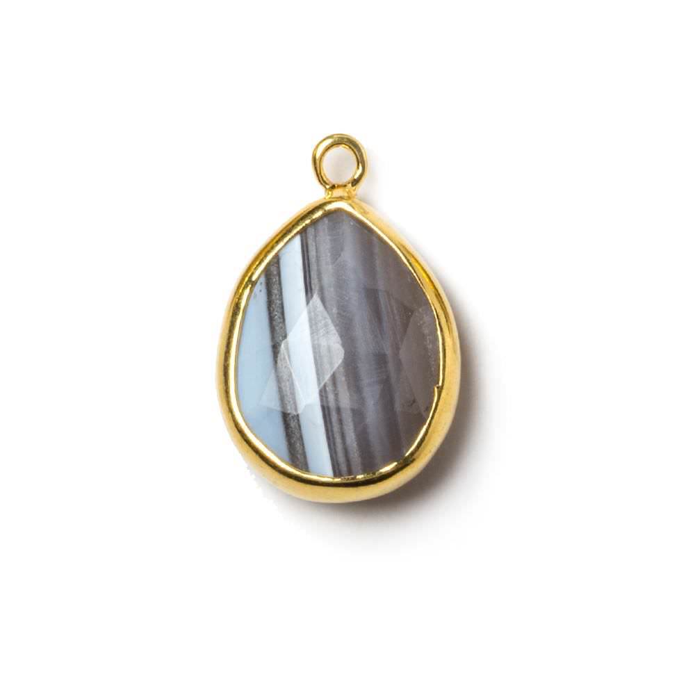 16.5x12mm Vermeil Bezeled Blue Opal & Agate pear Pendant 1 piece - Beadsofcambay.com