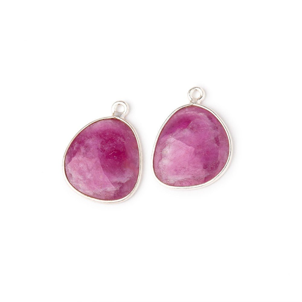 16.5x15.5mm .925 Silver Bezel Ruby Faceted Freeform Set of 2 Pendants - Beadsofcambay.com