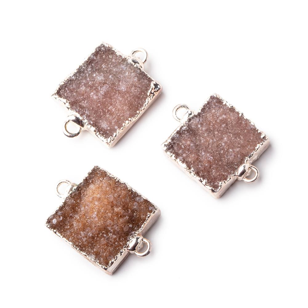 16.5x16.5mm Silver Leafed Square Drusy Focal Connector 1 piece - Beadsofcambay.com