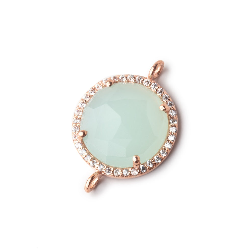 17mm Rose Gold Bezel White CZ and Seafoam Chalcedony Coin Connector 1 focal bead
