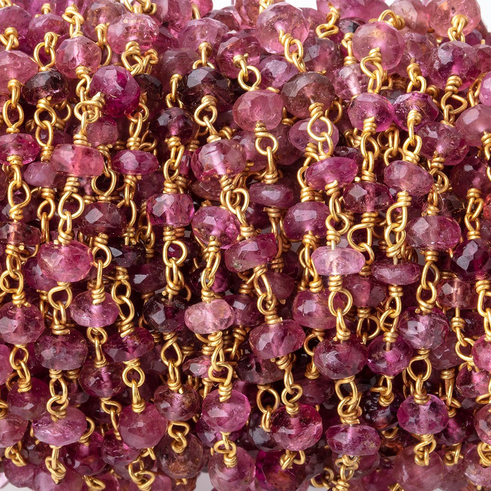 Beadsofcambay 3.5mm Pink Tourmaline faceted rondelle Vermeil Chain by the foot 43 pcs