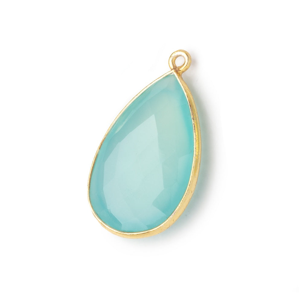 26x17mm Vermeil Bezeled Seaglass Chalcedony faceted Pear Pendant 1 piece - BeadsofCambay.com