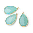 26x17mm Vermeil Bezeled Seaglass Chalcedony faceted Pear Pendant 1 piece - BeadsofCambay.com