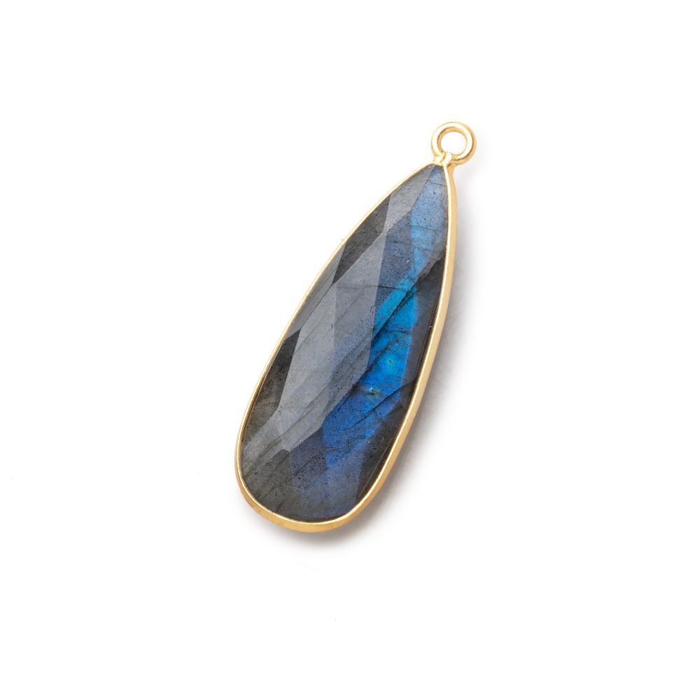 31x12mm Vermeil Bezel Labradorite faceted Pear Pendant 1 piece - BeadsofCambay.com