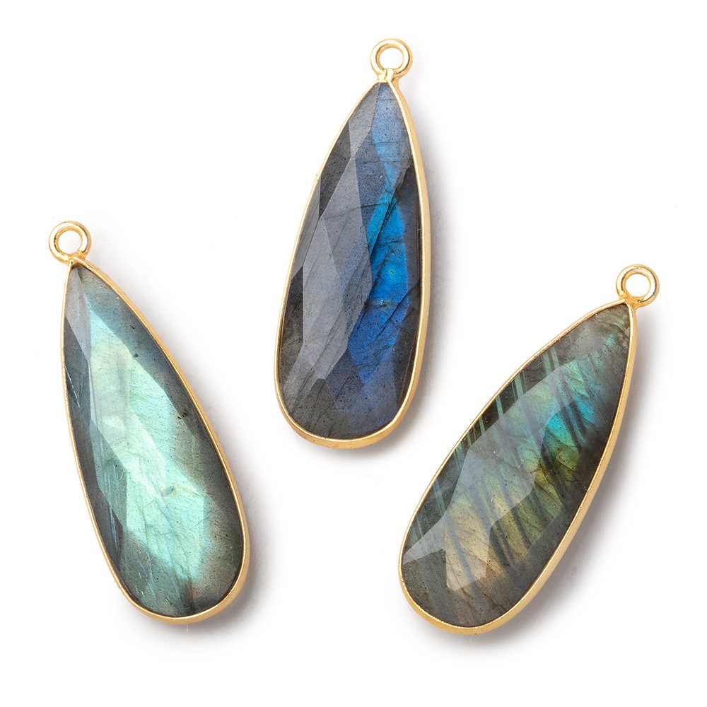 31x12mm Vermeil Bezel Labradorite faceted Pear Pendant 1 piece - BeadsofCambay.com